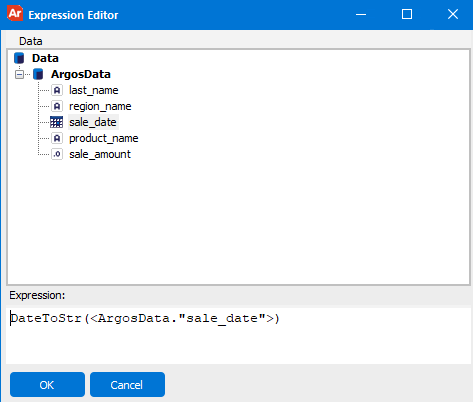 Pop-up dialog showing how to add a data value in the Expression Editor.